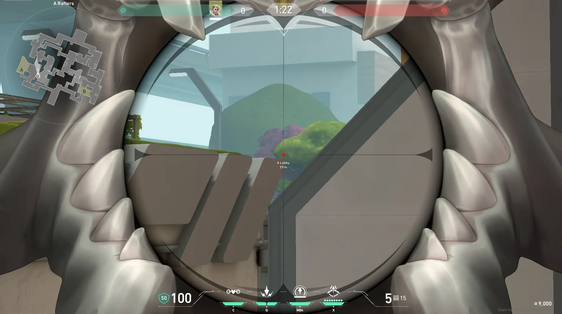 Sova Recon Bolt on Split Defense Site A — step 3 of 4: Aim — line up the shot