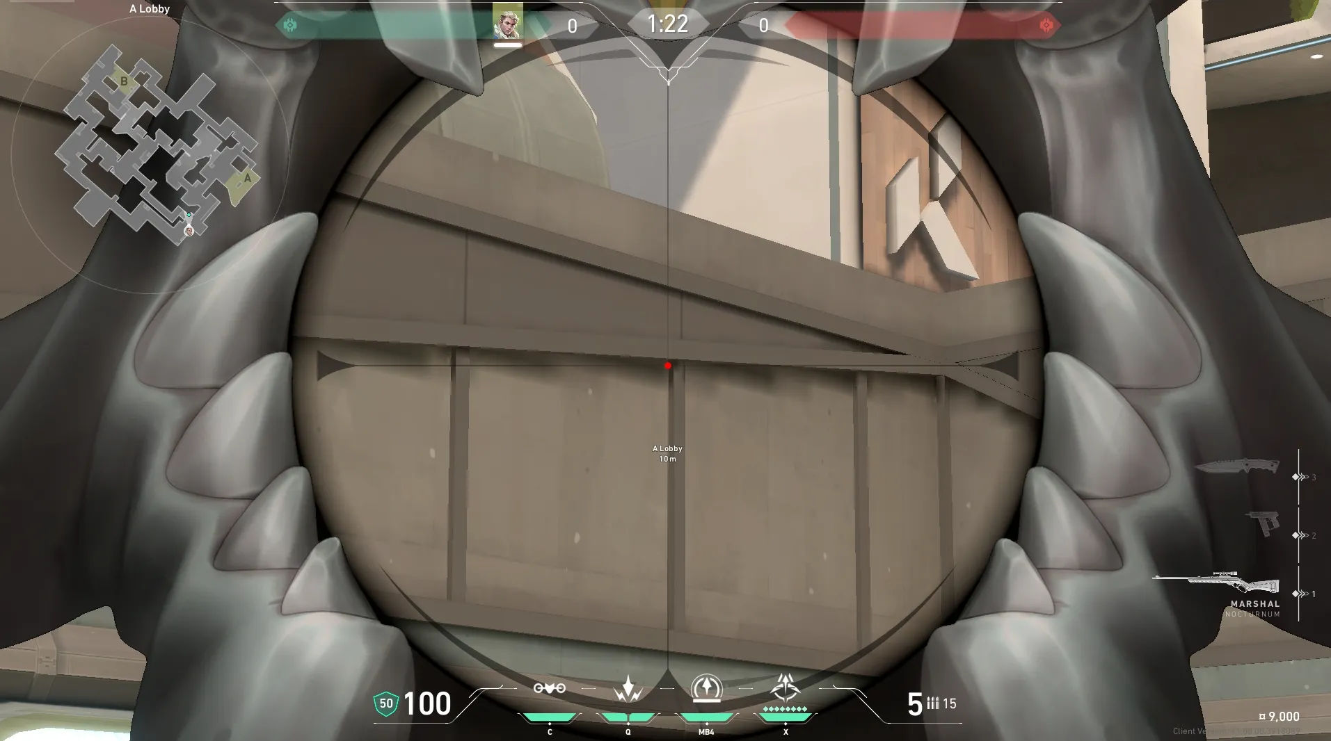 Sova Recon Bolt on Split Attack Site A — step 3 of 5: Aim — line up the shot