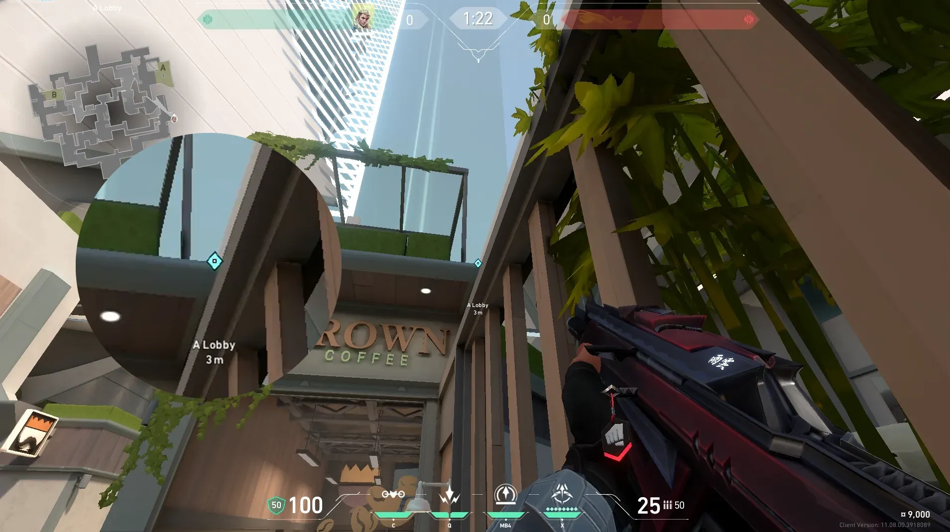 Sova Recon Bolt on Split Attack Site A — step 2 of 5: Aim — line up the shot