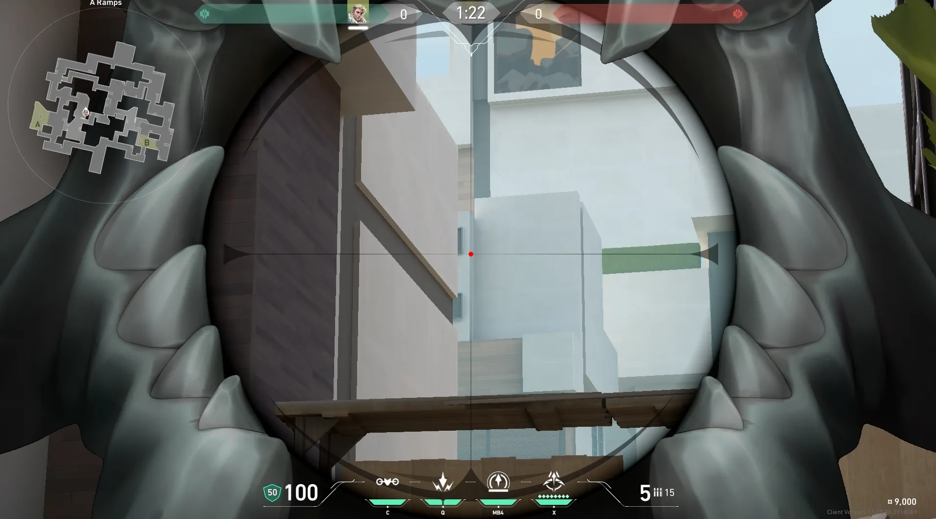 Sova Recon Bolt on Split Attack Site A — step 3 of 5: Aim — line up the shot
