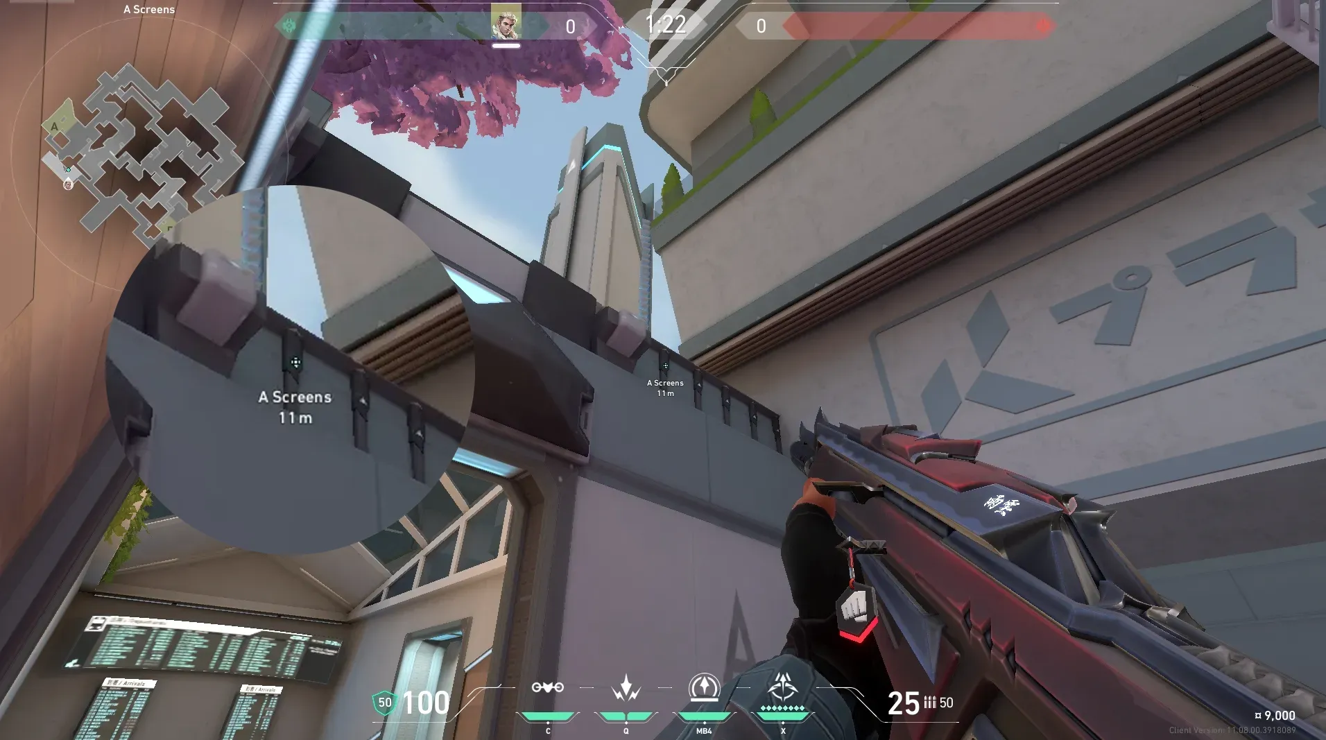 Sova Recon Bolt on Split Defense Site A — step 3 of 6: Aim — line up the shot