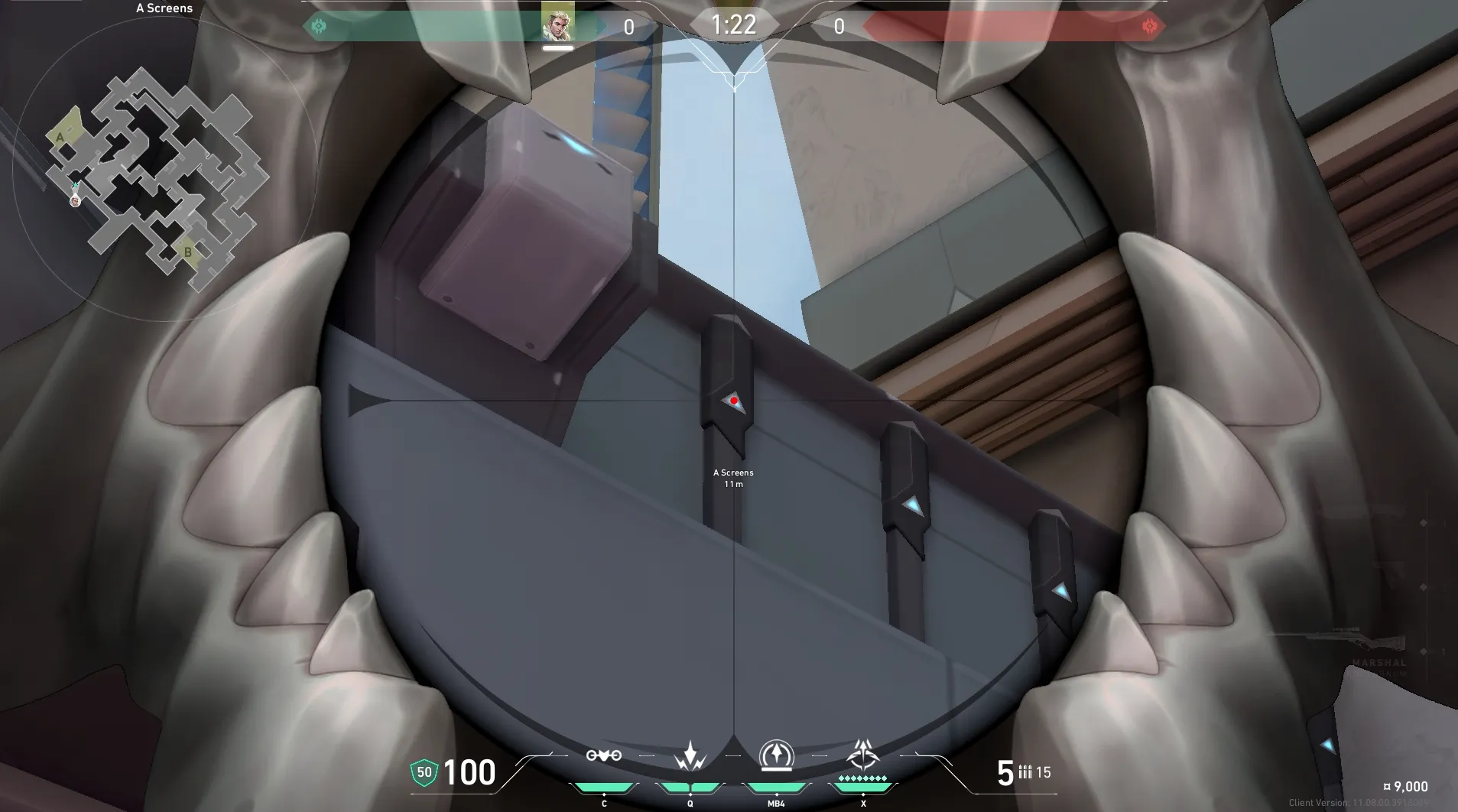 Sova Recon Bolt on Split Defense Site A — step 4 of 6: Aim — line up the shot