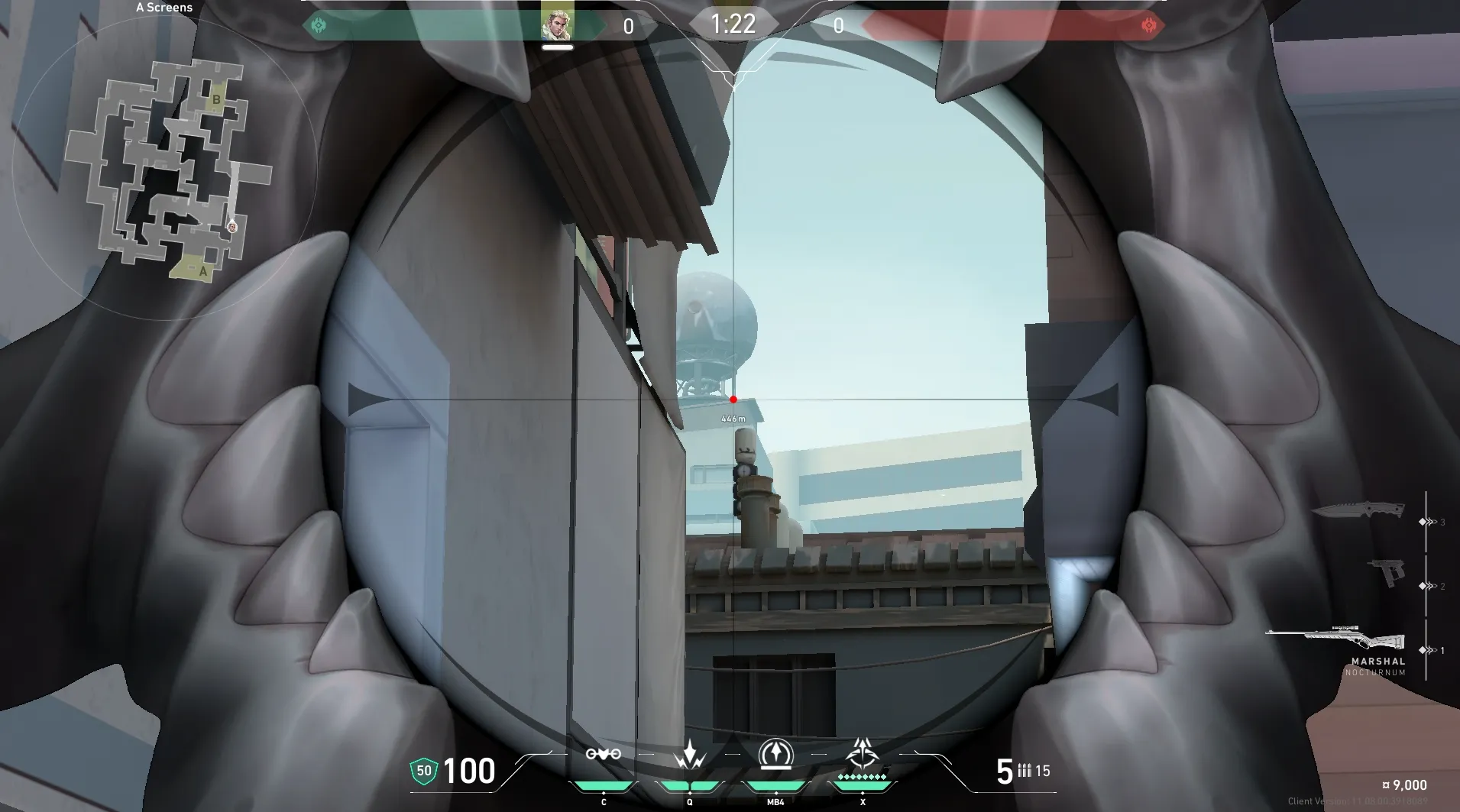 Sova Recon Bolt on Split Defense Site B — step 3 of 5: Aim — line up the shot