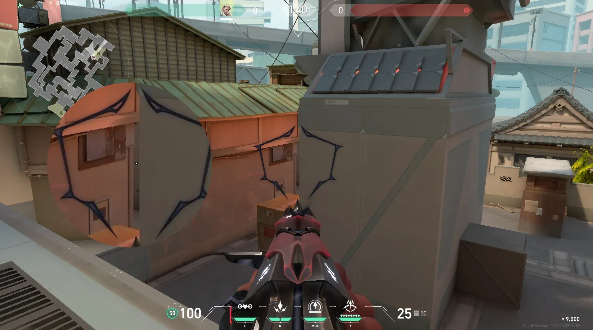 Sova Recon Bolt on Split Defense Site B — step 2 of 5: Aim — line up the shot