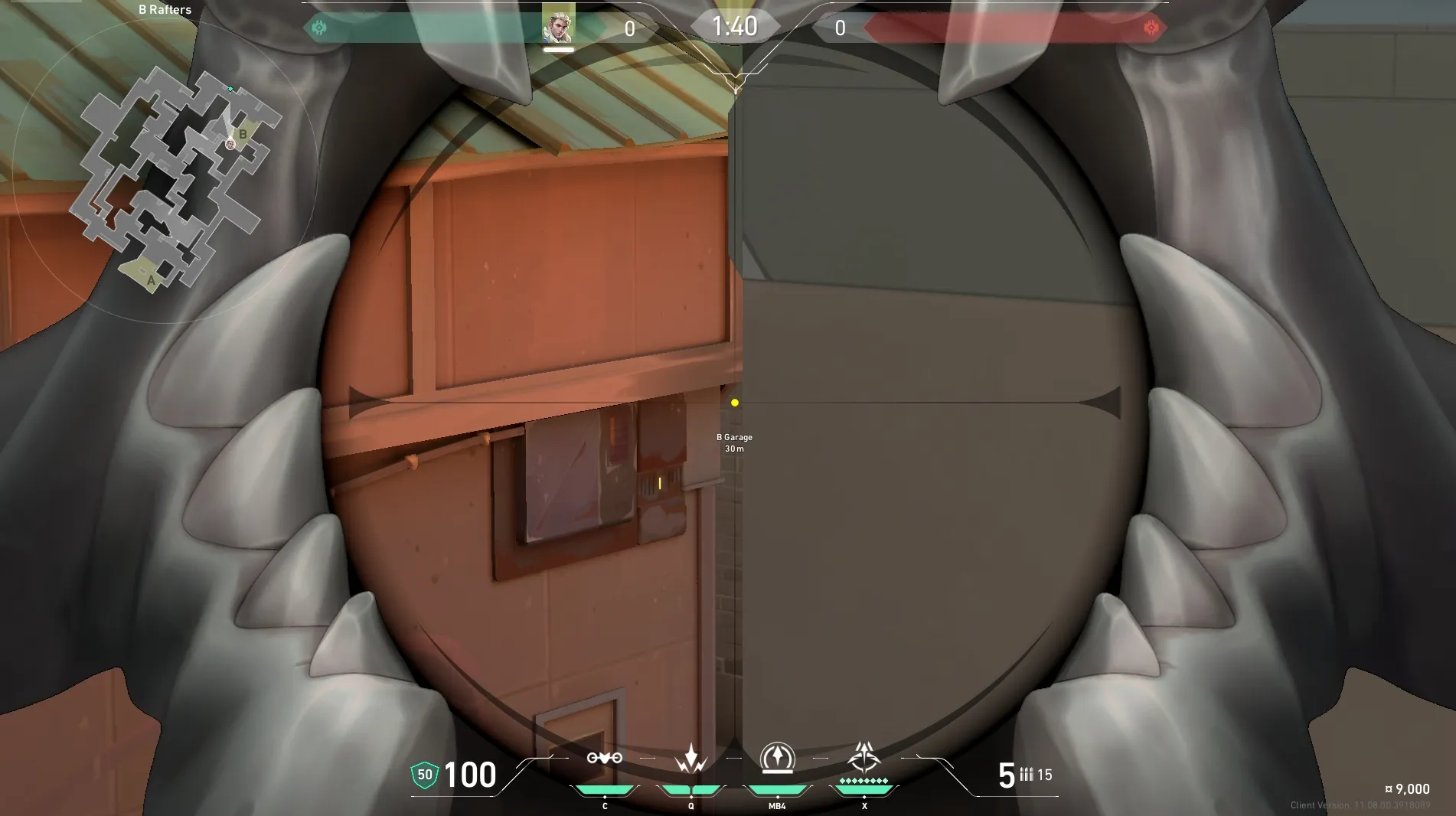Sova Recon Bolt on Split Defense Site B — step 4 of 5: Aim — line up the shot