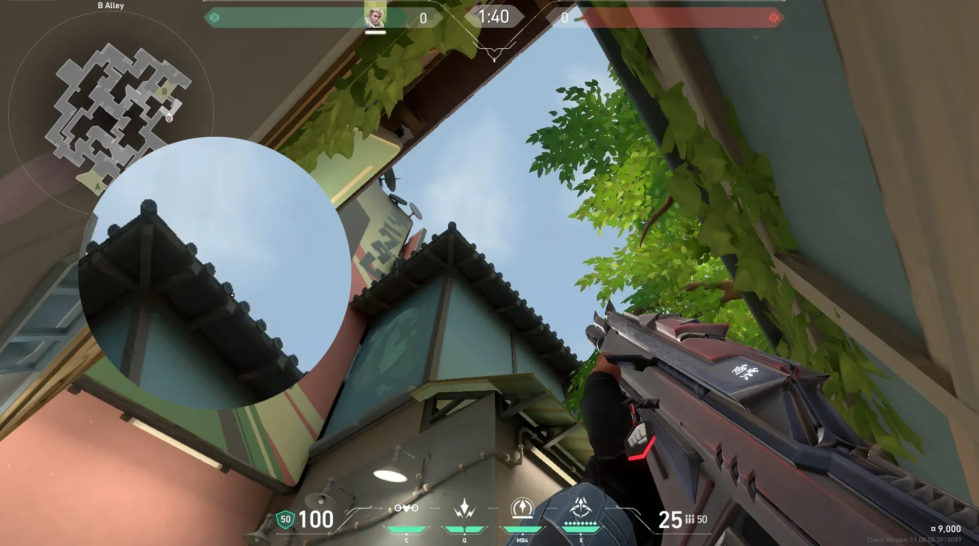 Sova Recon Bolt on Split Defense Site B — step 2 of 6: Aim — line up the shot