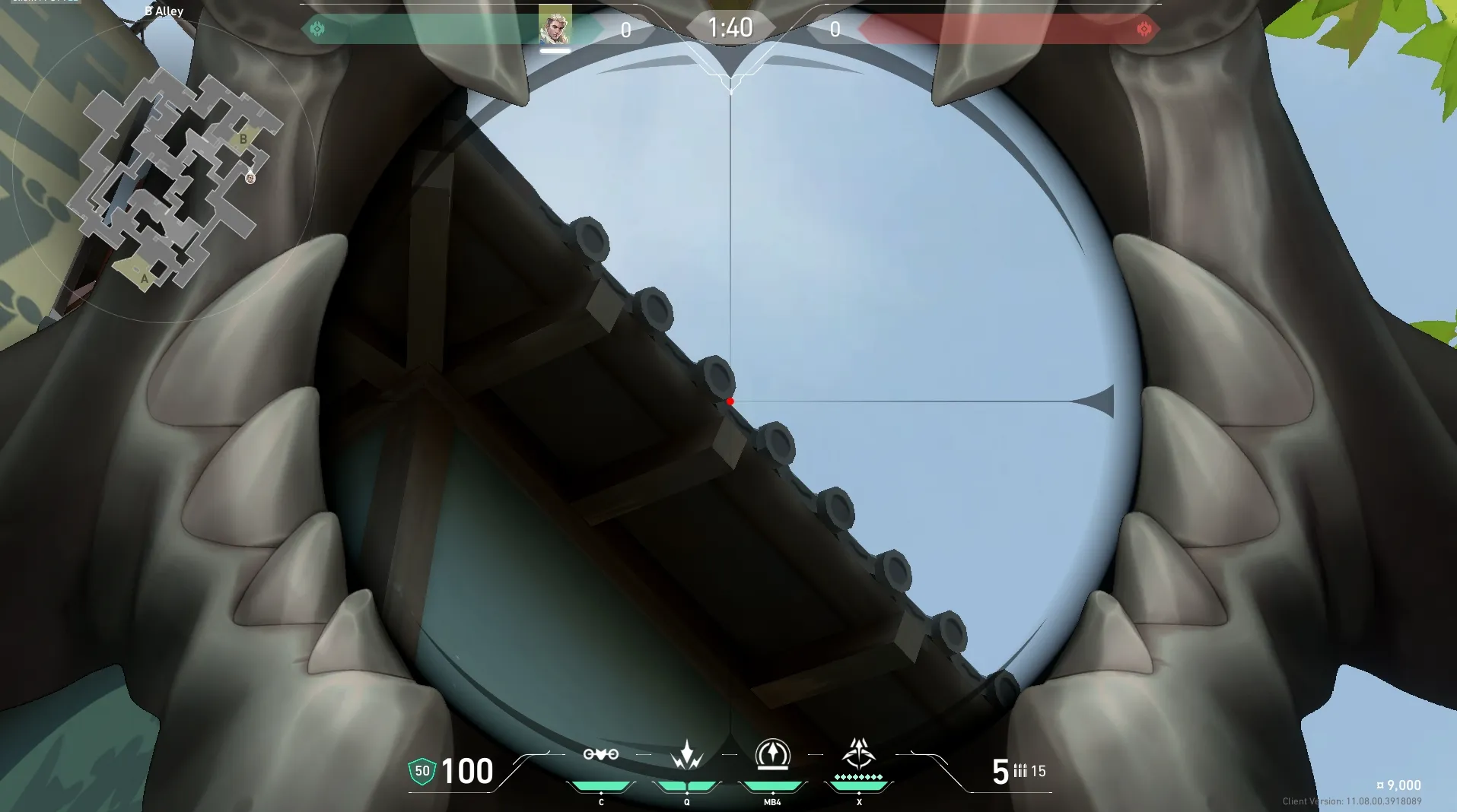 Sova Recon Bolt on Split Defense Site B — step 3 of 6: Aim — line up the shot