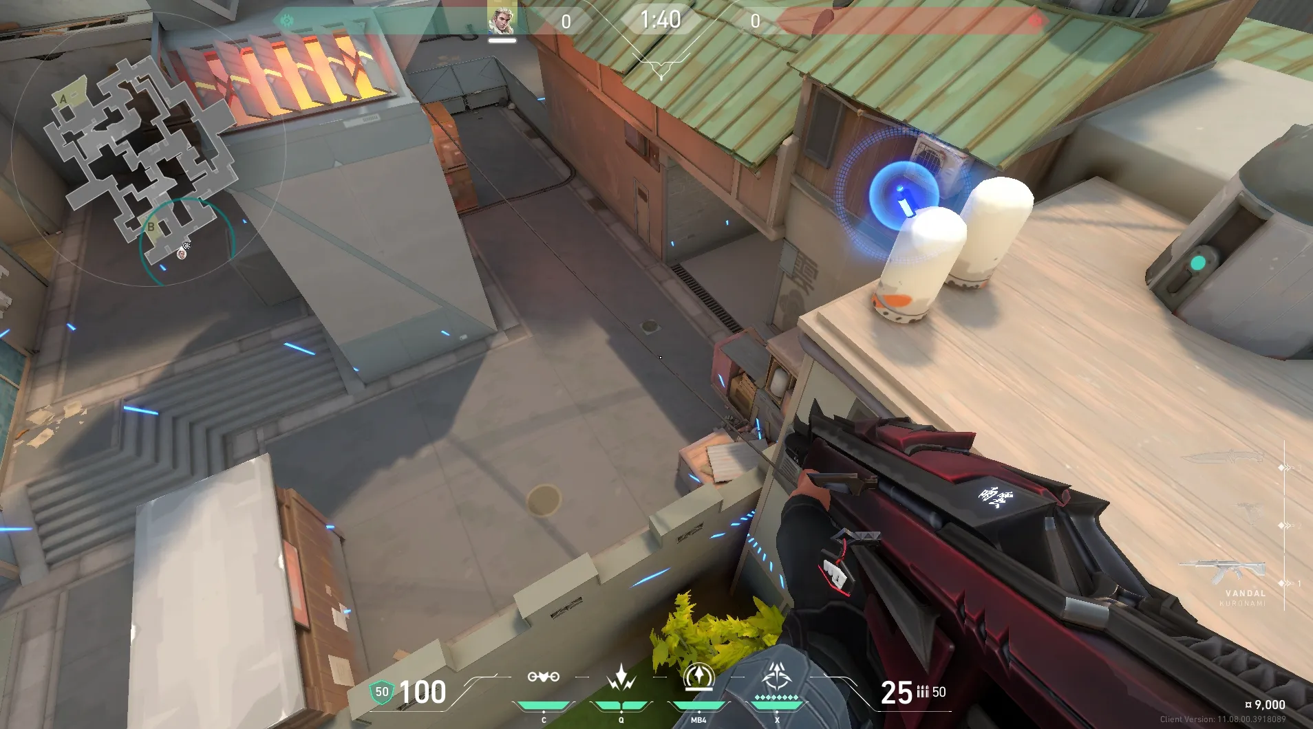 Sova Recon Bolt on Split Defense Site B — step 5 of 6: Aim — line up the shot