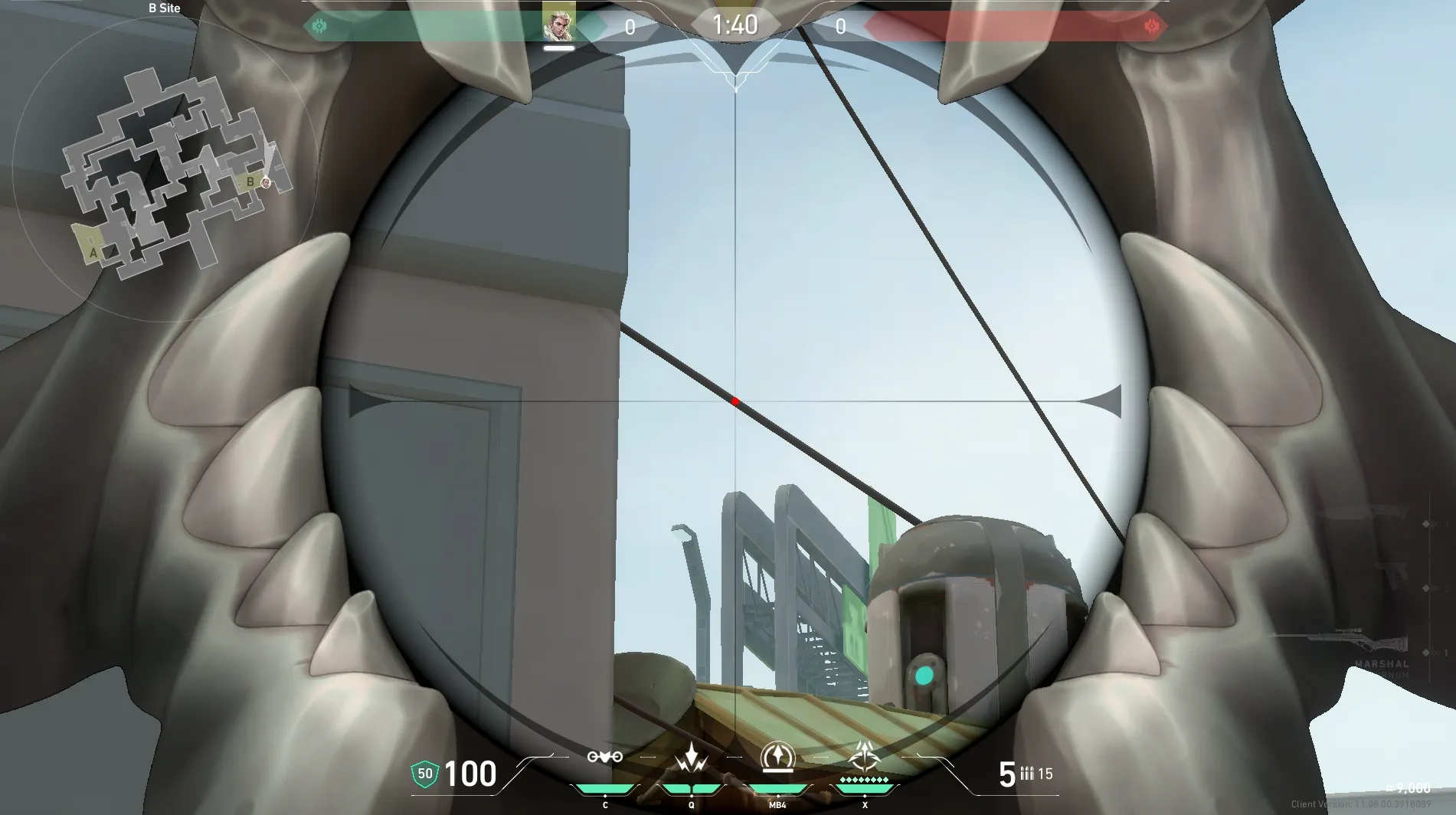 Sova Recon Bolt on Split Defense Mid — step 4 of 5: Aim — line up the shot