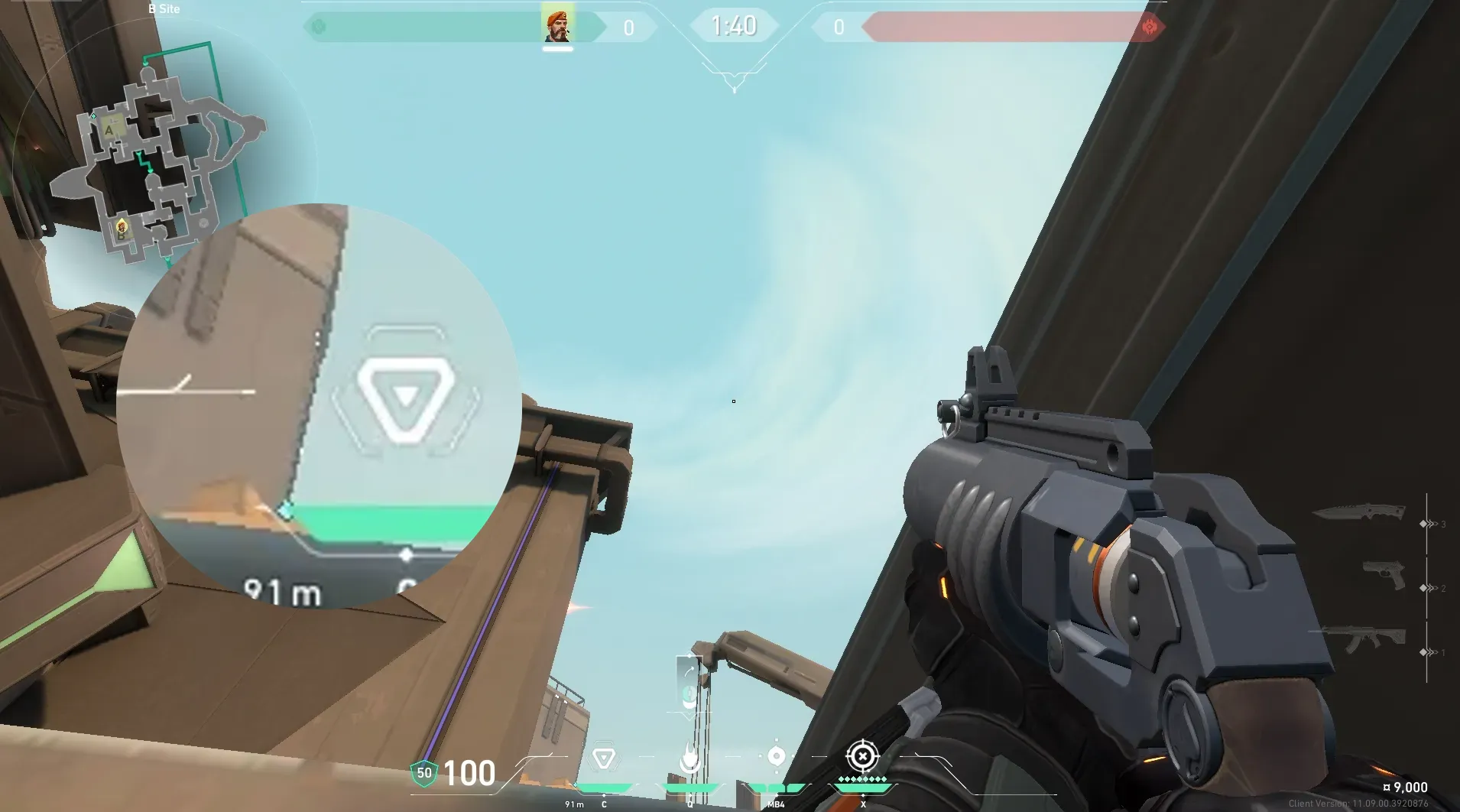 Brimstone Incendiary on Bind Defense Site A — step 4 of 5: Aim — line up the shot
