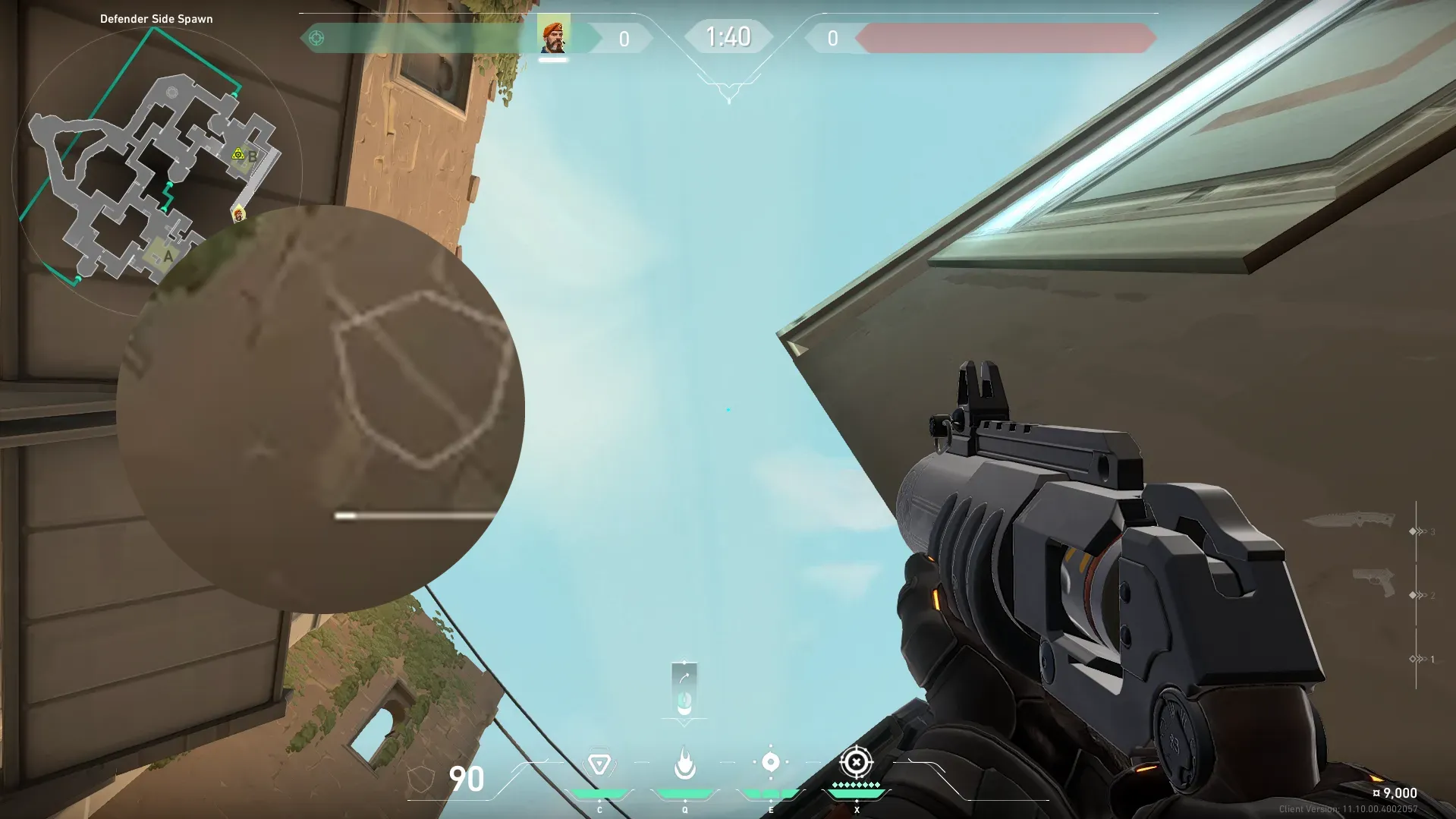 Brimstone Incendiary on Bind Defense Site B — step 2 of 3: Aim — line up the shot