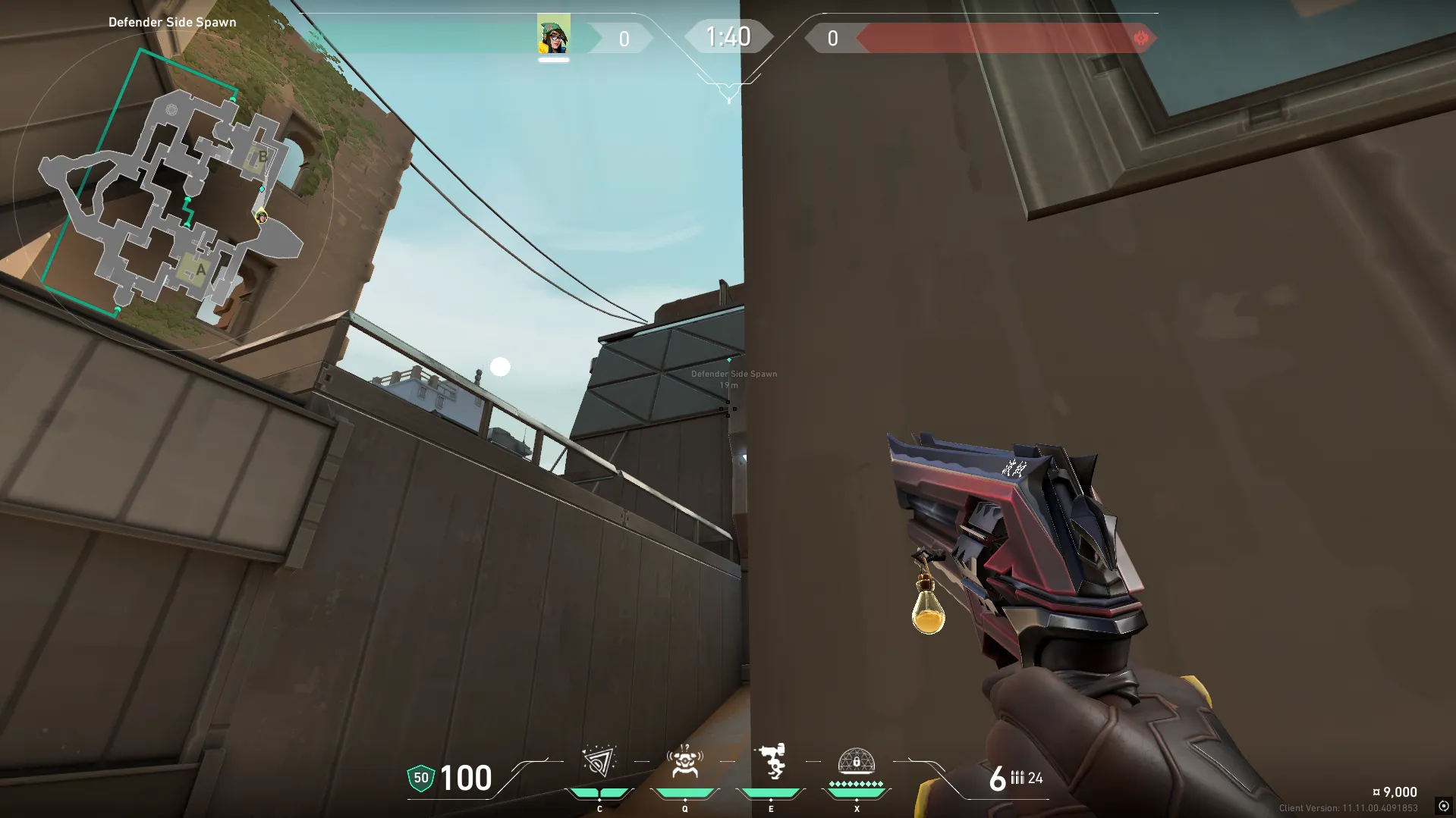 Killjoy Nanoswarm on Bind Defense Site B — step 2 of 4: Aim — line up the shot