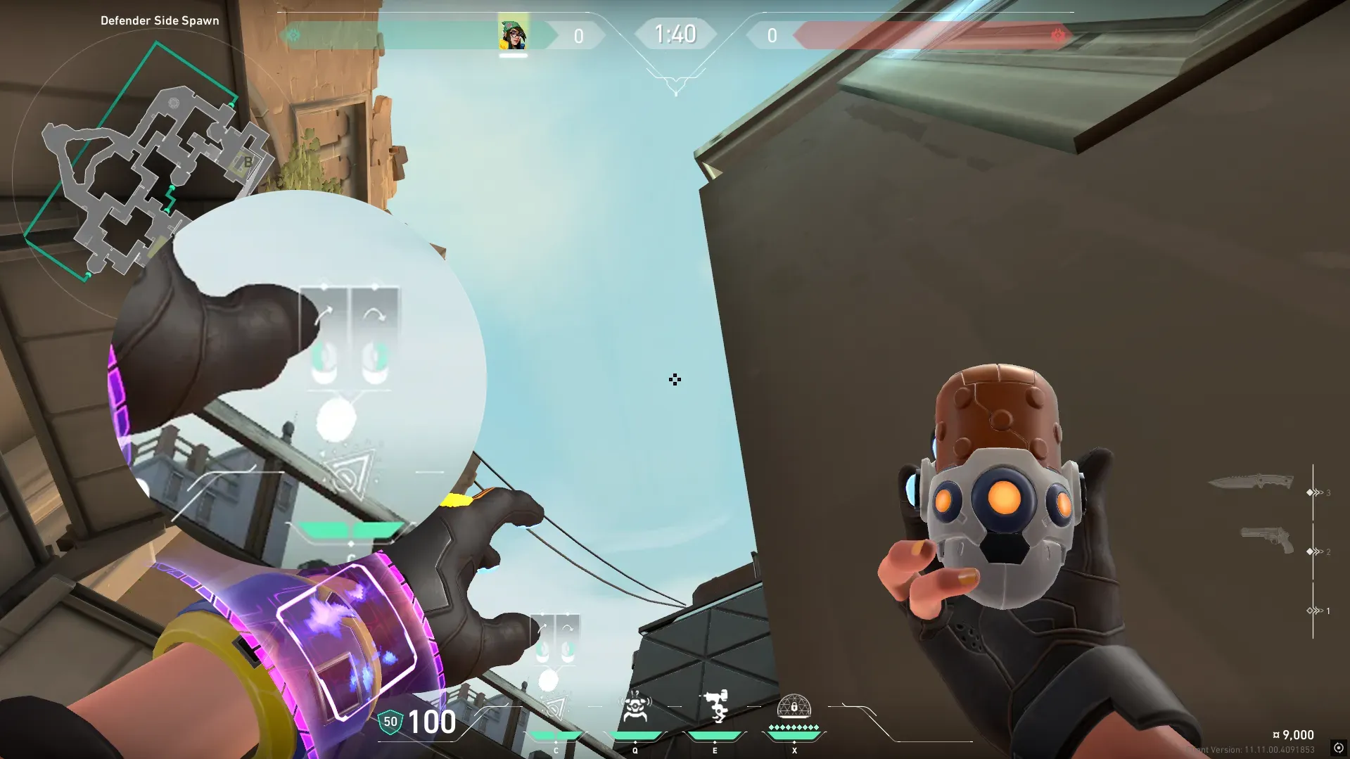 Killjoy Nanoswarm on Bind Defense Site B — step 3 of 4: Aim — line up the shot