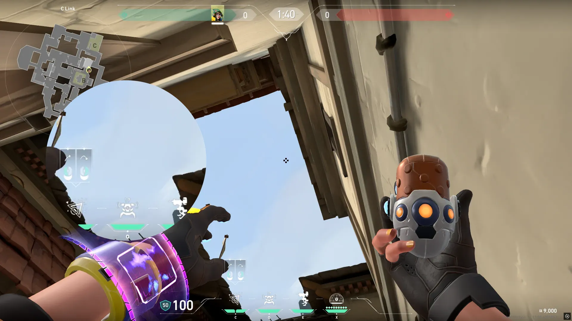Killjoy Nanoswarm on Haven Defense Site C — step 3 of 4: Aim — line up the shot