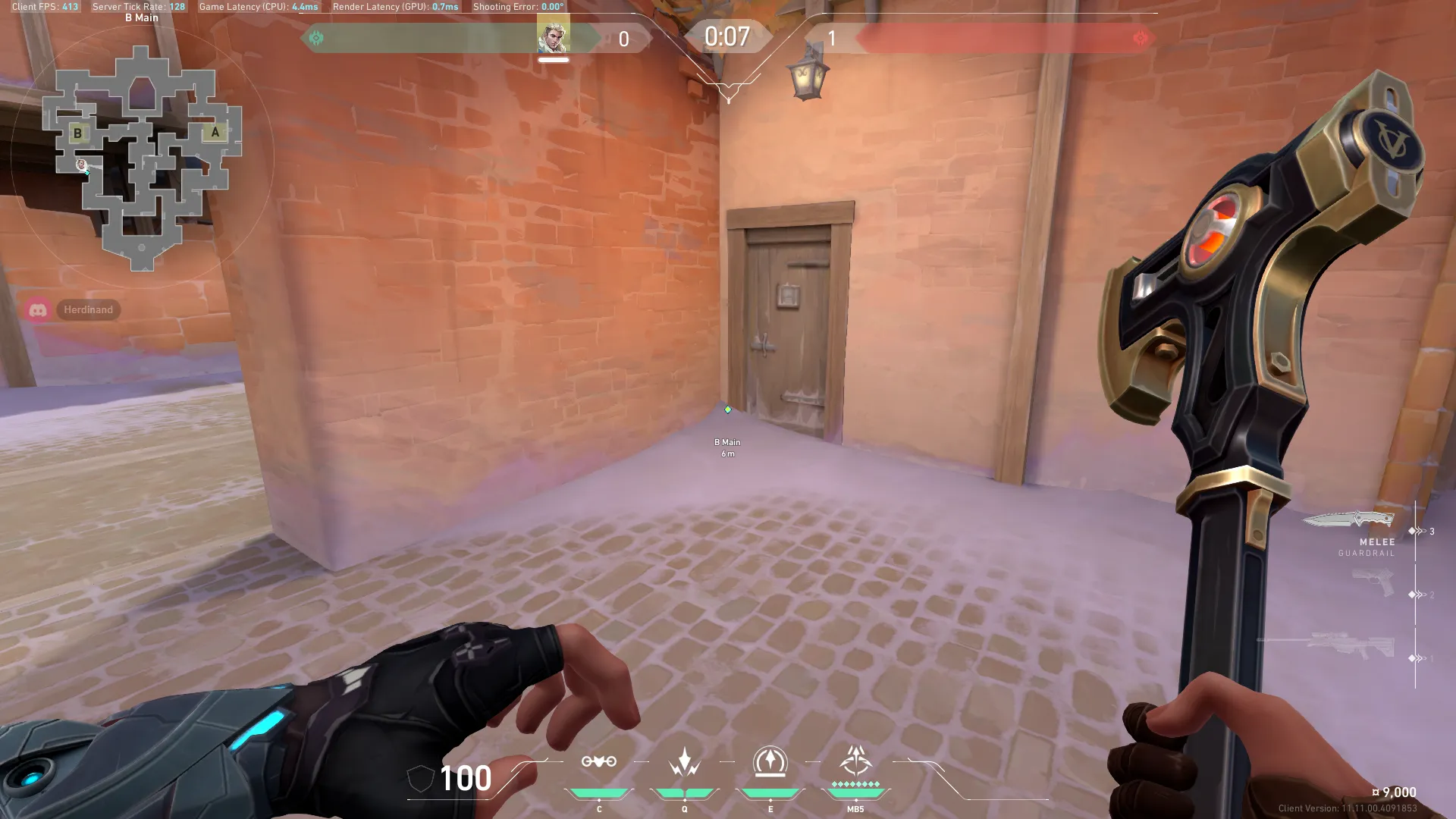 B Main to B Tower (attack Recon) — Sova lineup on Corrode