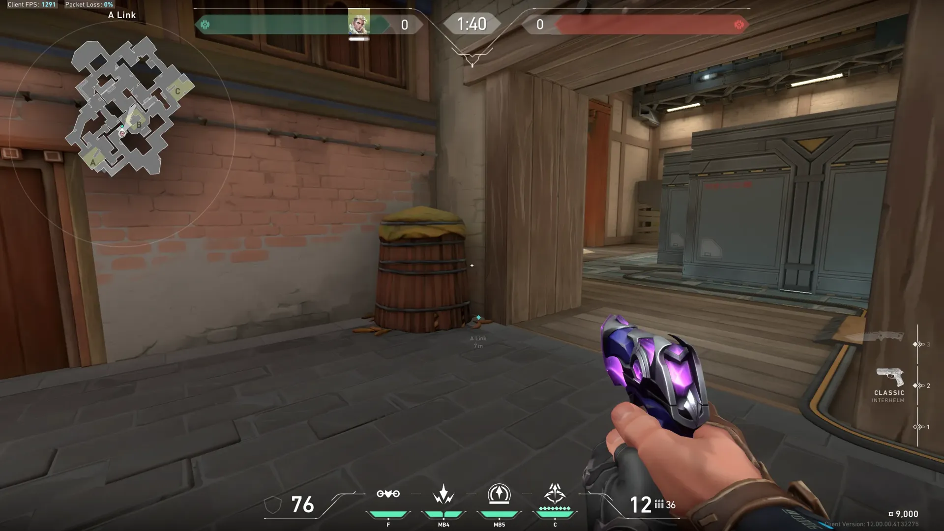 Sova Shock Bolt on Haven Defense Site A — step 1 of 4: Position — where to stand