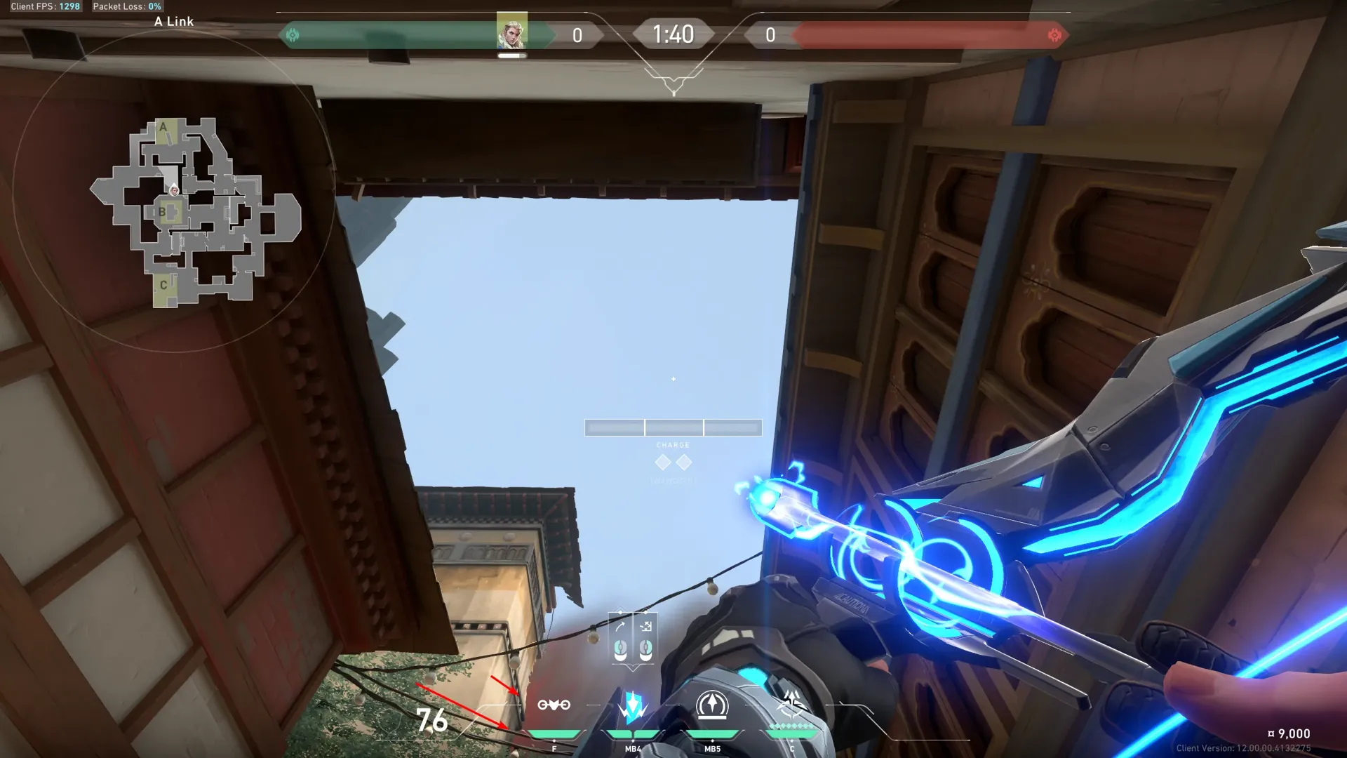 Sova Shock Bolt on Haven Defense Site A — step 2 of 4: Aim — line up the shot