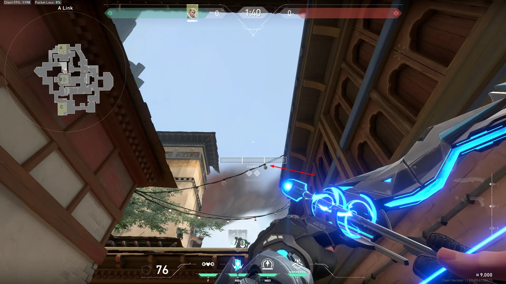 Sova Shock Bolt on Haven Defense Site A — step 3 of 4: Aim — line up the shot
