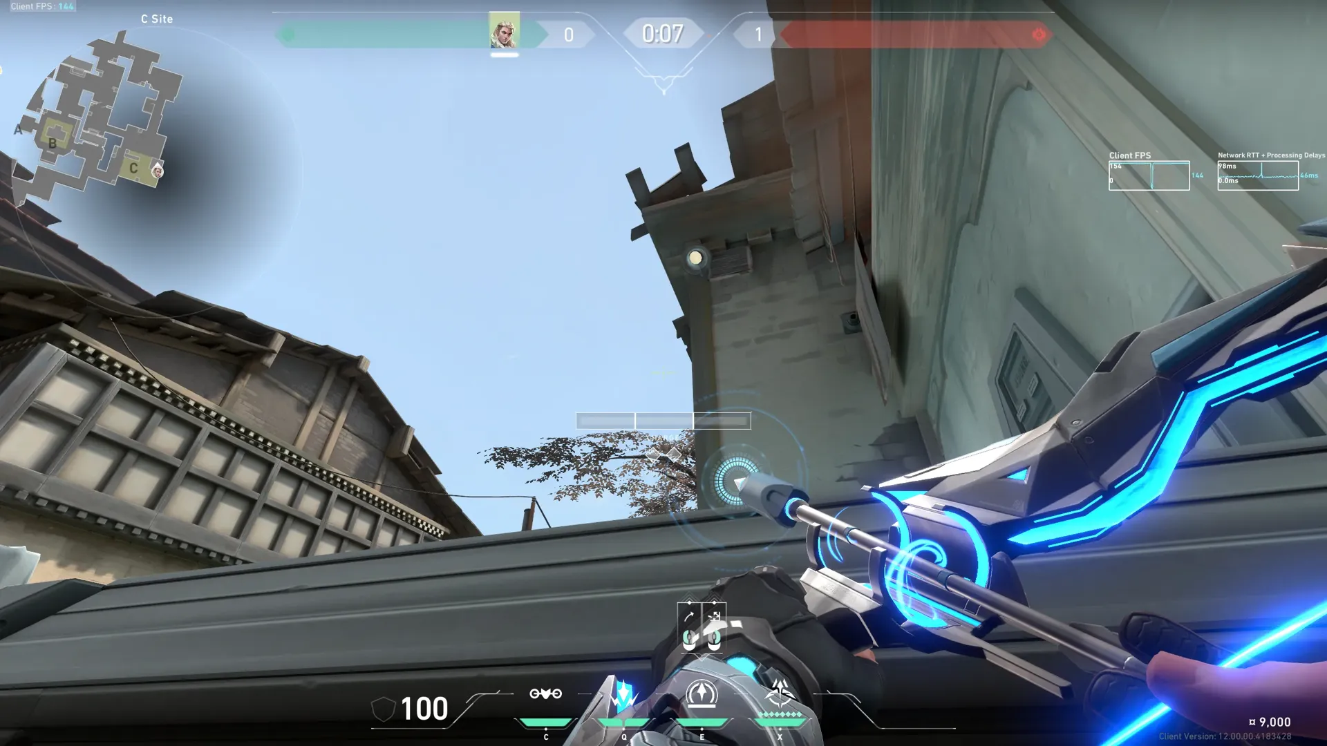 Sova Recon Bolt on Haven Defense Site C — step 3 of 4: Aim — line up the shot