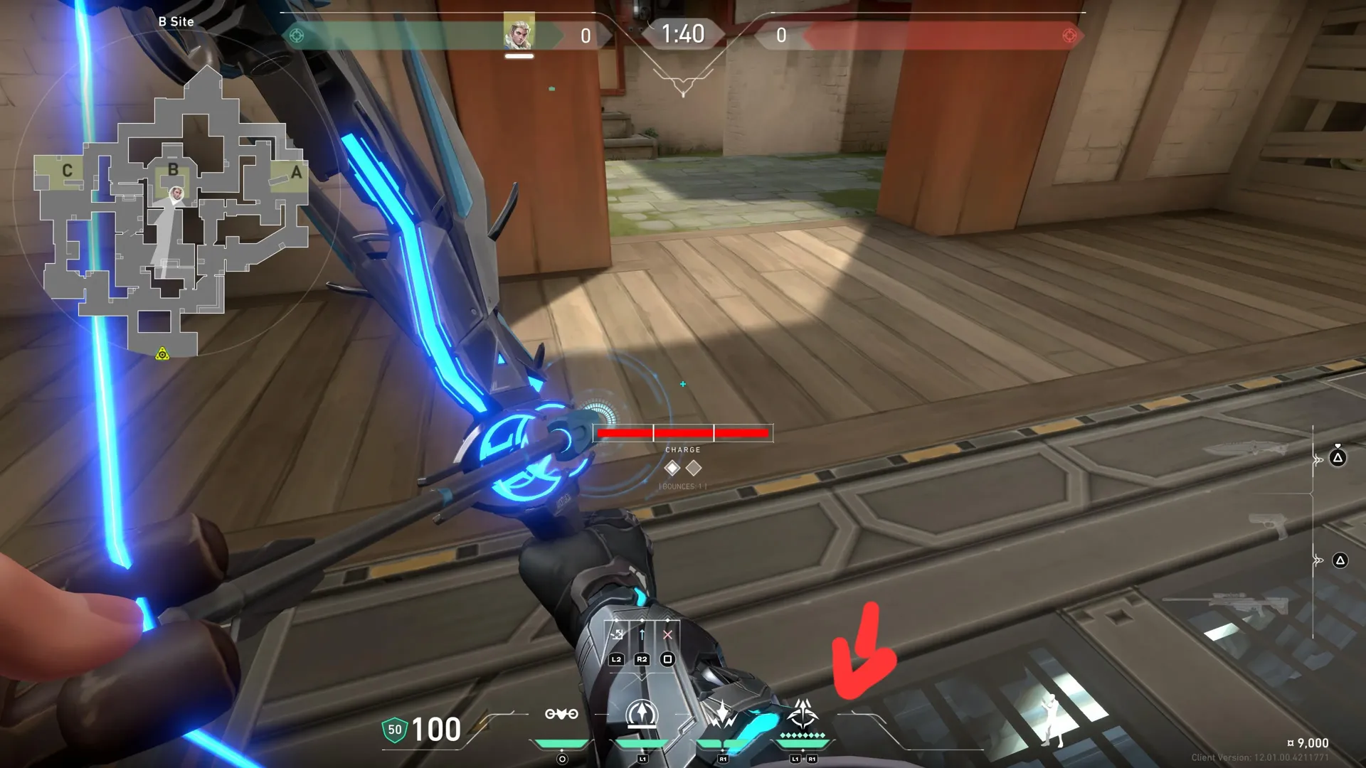 Sova Recon Bolt on Haven Defense Mid — step 2 of 3: Aim — line up the shot