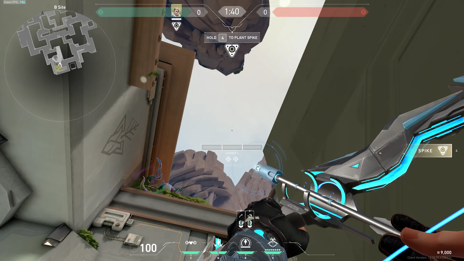 Sova Recon Bolt on Abyss Defense Site A — step 2 of 4: Aim — line up the shot
