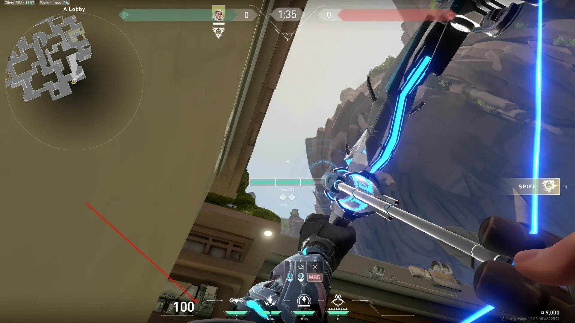 Sova Recon Bolt on Abyss Attack Site A — step 2 of 3: Aim — line up the shot