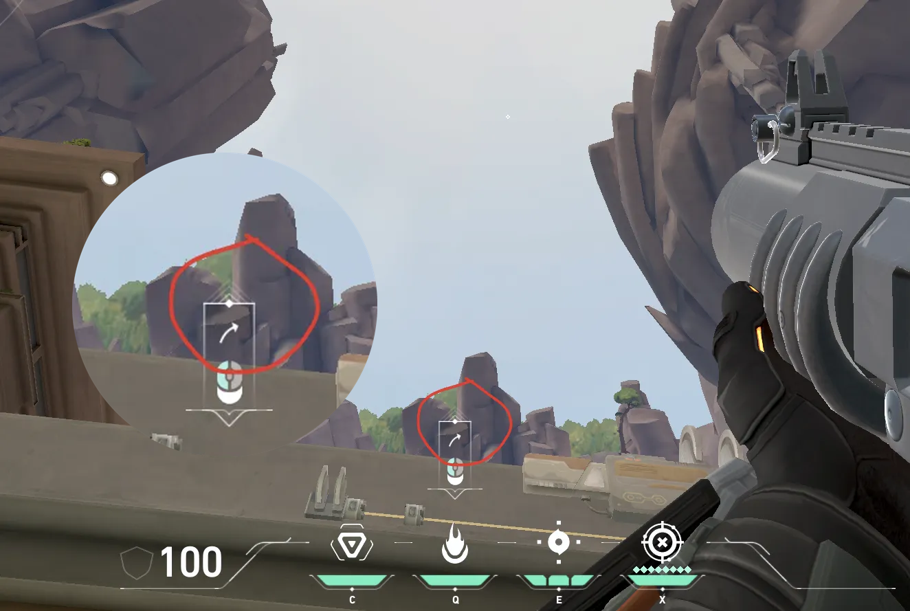 Brimstone Incendiary on Abyss Attack Site A — step 2 of 3: Aim — line up the shot