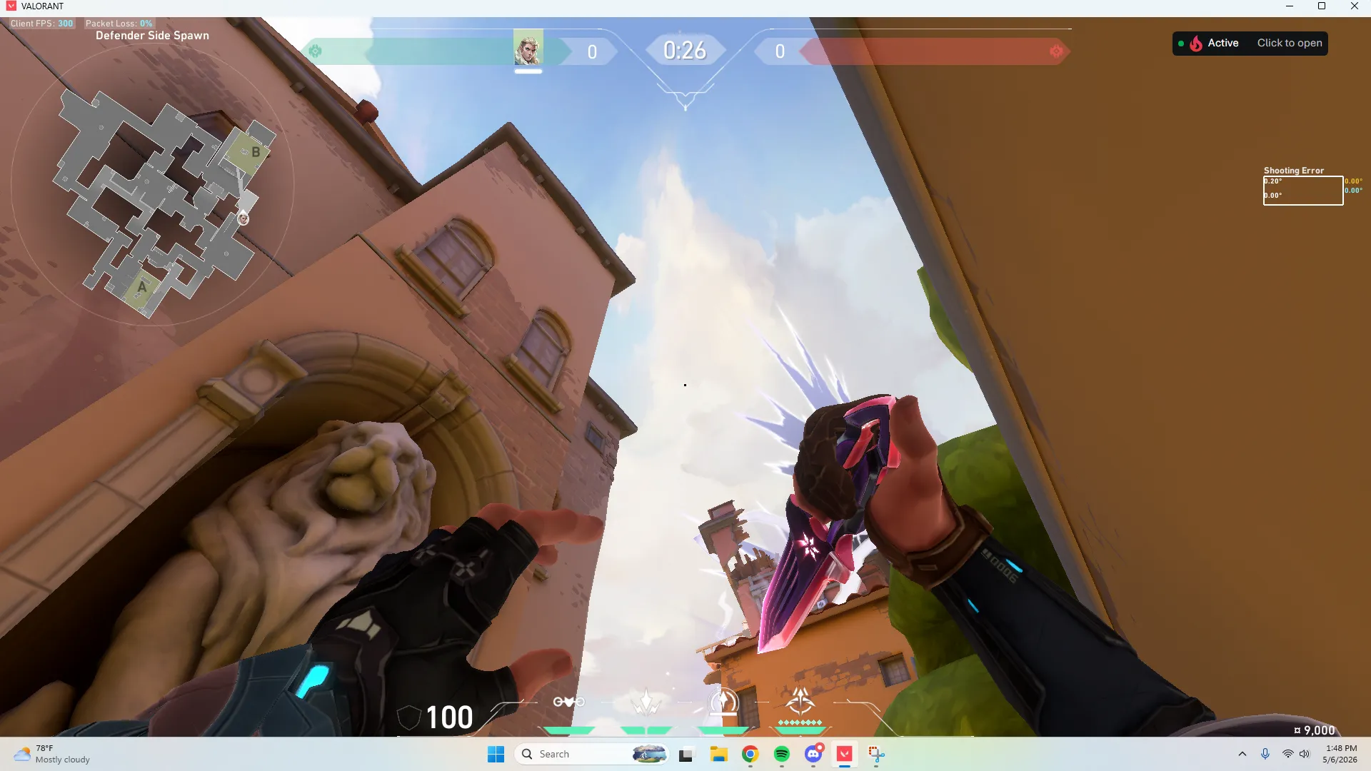 Sova Shock Bolt on Ascent Defense Site B — step 2 of 3: Aim — line up the shot