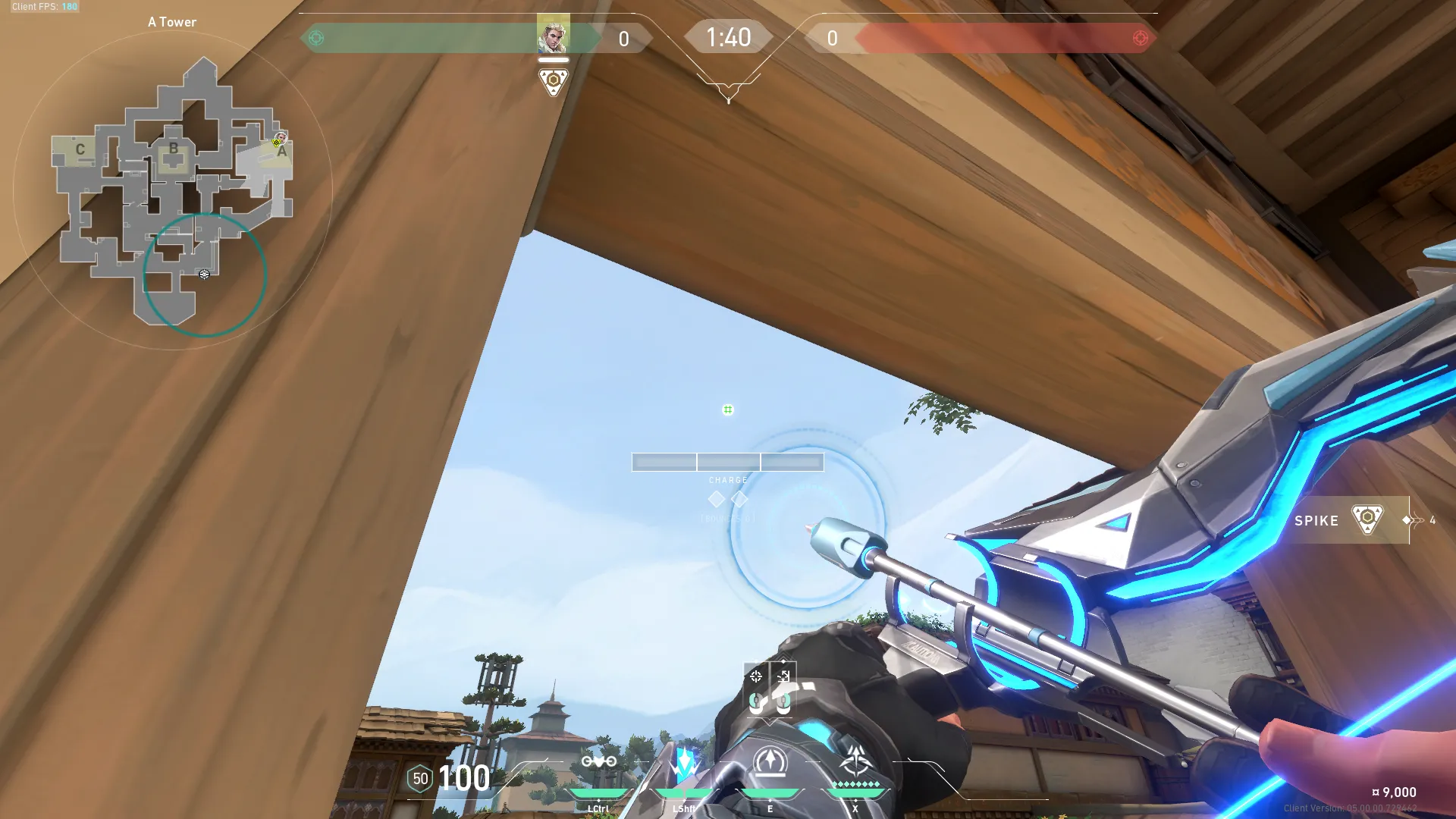 Sova Recon Bolt on Haven Defense Site A — step 2 of 3: Aim — line up the shot