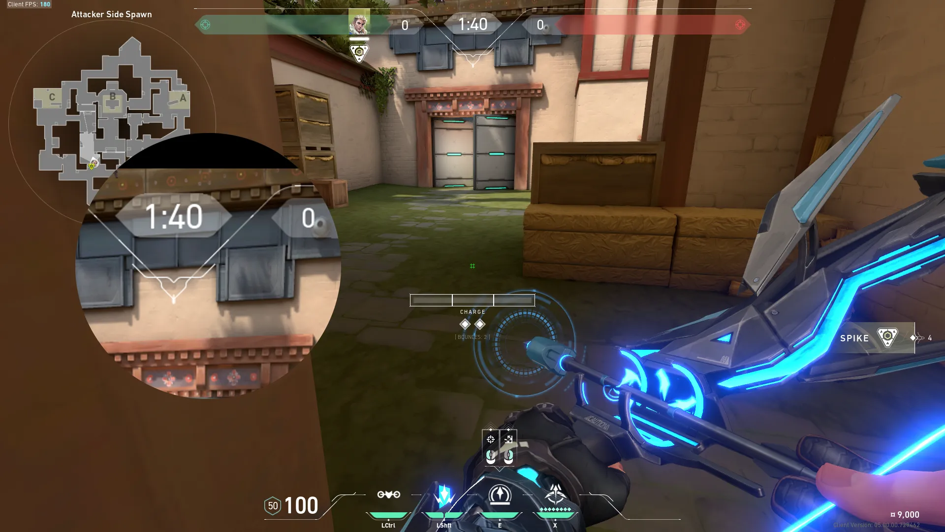 Sova Recon Bolt on Haven Attack Site C — step 2 of 3: Aim — line up the shot