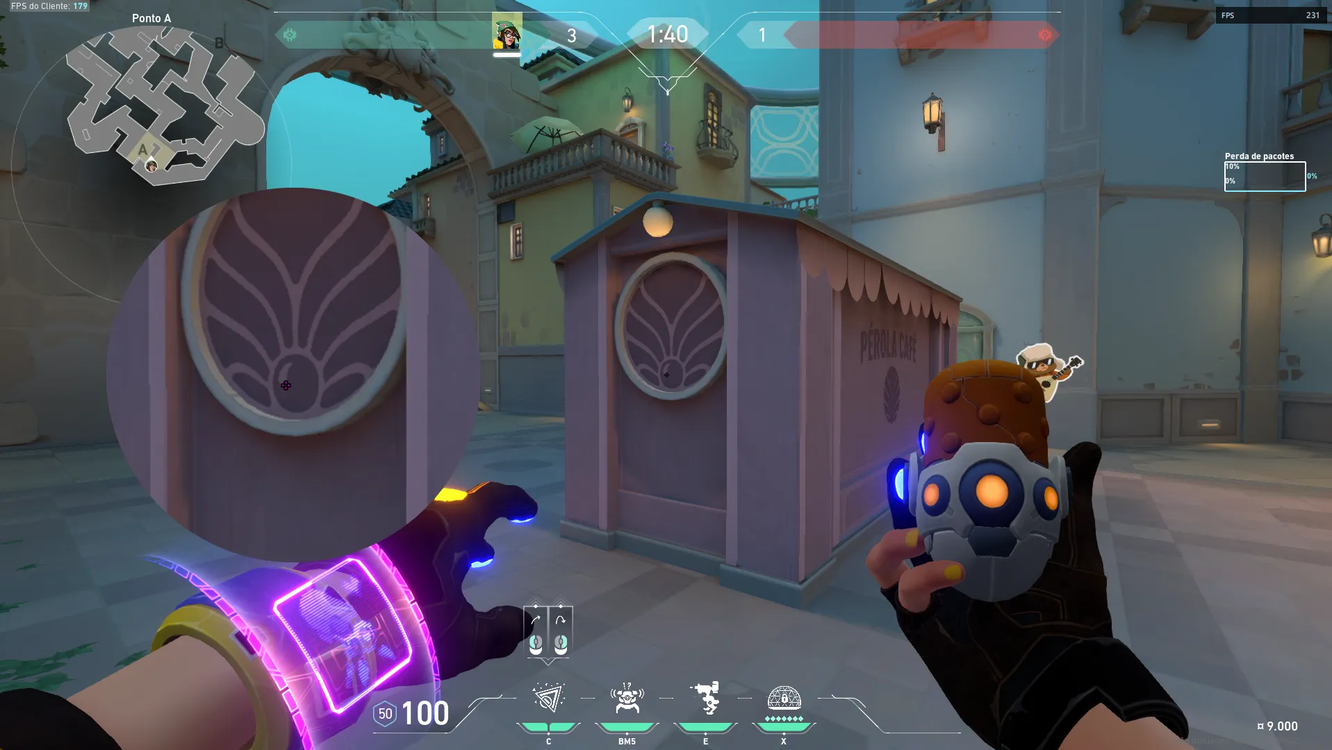 Killjoy Nanoswarm on Pearl Defense Site A — step 2 of 4: Aim — line up the shot