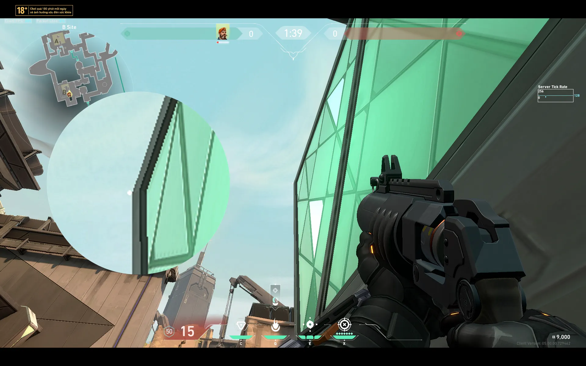 Brimstone Incendiary on Bind Defense Site B — step 2 of 3: Aim — line up the shot